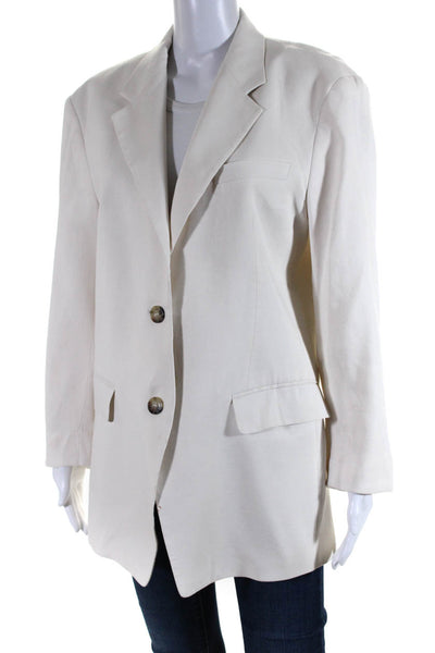 Frame Womens Solid White Linen Two Button Long Sleeve Blazer Size S