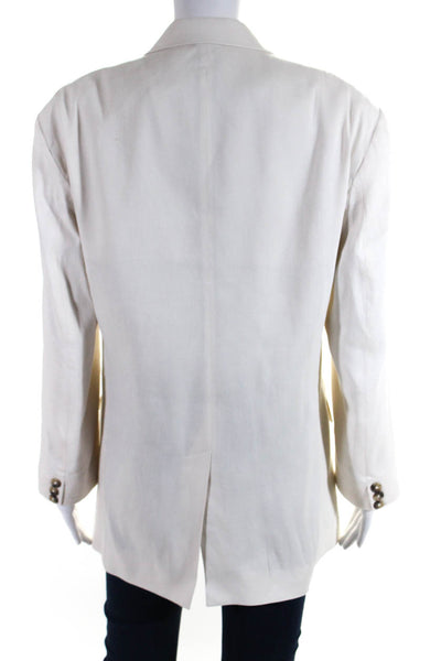 Frame Womens Solid White Linen Two Button Long Sleeve Blazer Size S