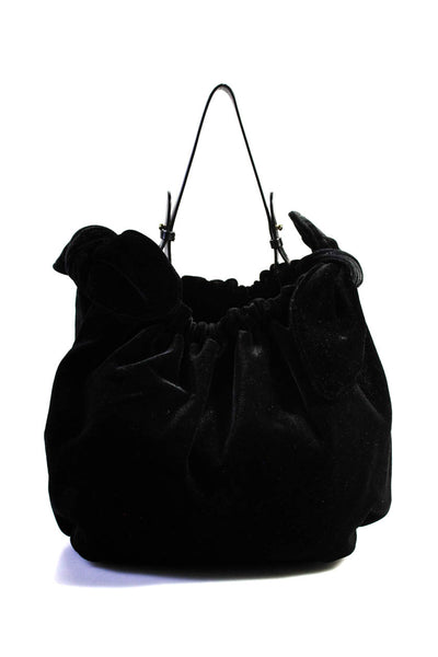 Simone Rocha Womens Black Velour Cotton Knot Details Shoulder Bag Handbag