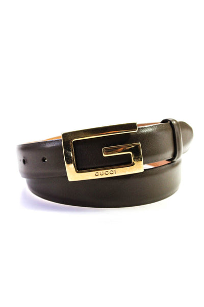 Gucci Womens Leather Adjustable Peg Monogram Buckle Belt Taupe Size 68"