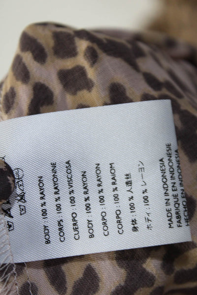 Faithfull The Brand Womens Short Sleeve Leopard V Neck Midi Dress Brown Size 10