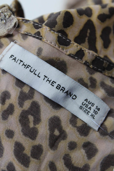 Faithfull The Brand Womens Short Sleeve Leopard V Neck Midi Dress Brown Size 10