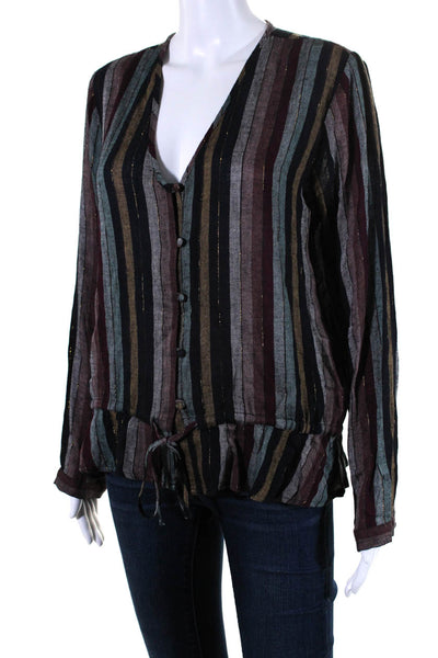 Rails Womens Metallic Stripe Long Sleeve V Neck Top Blouse Multicolor Medium