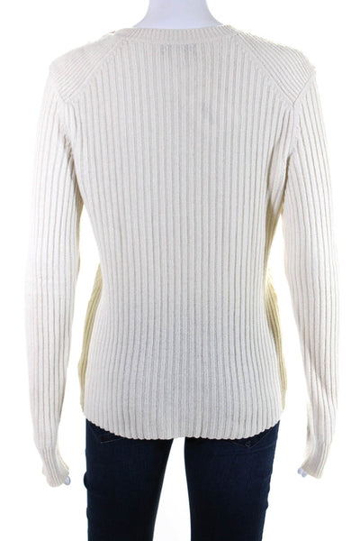 Intermix Womens Side Button Ribbed Crew Neck Sweater Cream Wool Size Medium