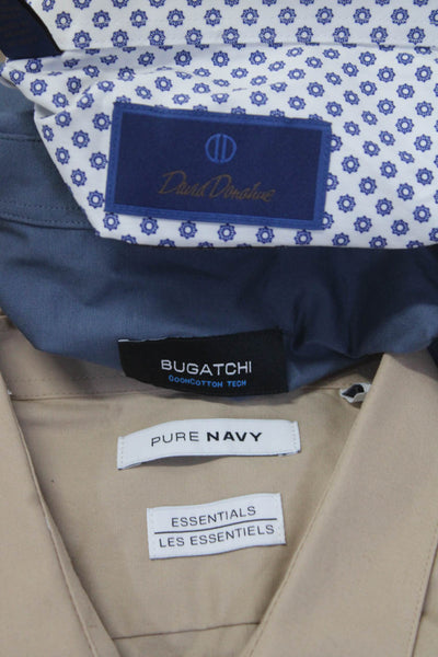 Bugatchi Pure Navy David Donahue Mens Cotton Button Tops Blue Size M L 32 Lot 3