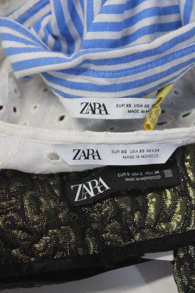 Zara Womens Striped Eyelet Shirts Metallic Jacquard Shorts White XS Small Lot 3