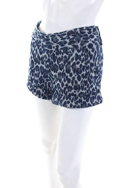 Alice + Olivia Womens Mid Rise Leopard Print Short Shorts Blue Cotton Size 2