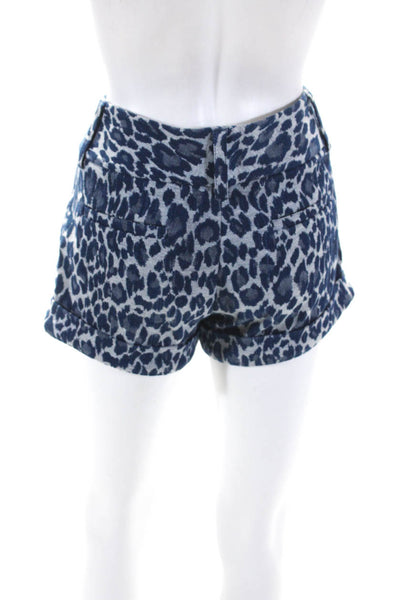 Alice + Olivia Womens Mid Rise Leopard Print Short Shorts Blue Cotton Size 2