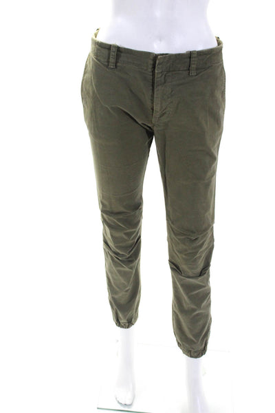 Nili Lotan Womens Zipper Fly Mid Rise Cropped Trouser Pants Green Cotton Size 0