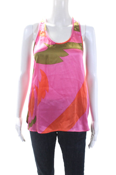 Tibi Womens Sleeveless Scoop Neck Printed Silk Top Pink Orange Green Size 2