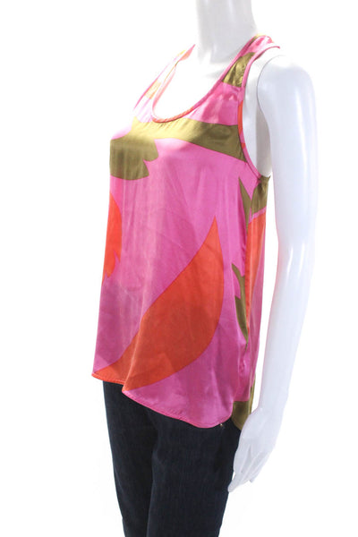 Tibi Womens Sleeveless Scoop Neck Printed Silk Top Pink Orange Green Size 2