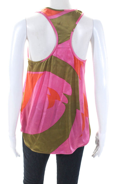 Tibi Womens Sleeveless Scoop Neck Printed Silk Top Pink Orange Green Size 2