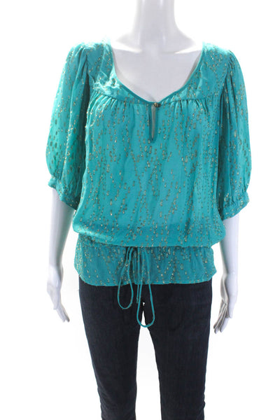 Twelfth Street by Cynthia Vincent Womens Metallic Silk Top Teal Size Small