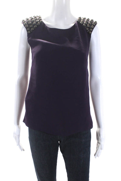 Tibi Womens Sleeveless Studded Trim Scoop Neck Silk Top Purple Size 2