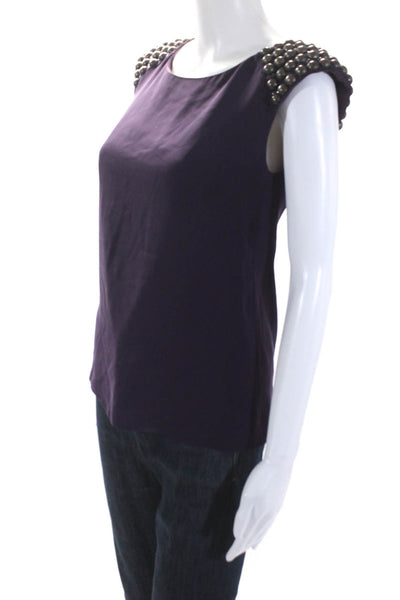 Tibi Womens Sleeveless Studded Trim Scoop Neck Silk Top Purple Size 2