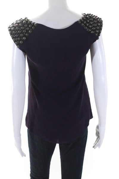 Tibi Womens Sleeveless Studded Trim Scoop Neck Silk Top Purple Size 2