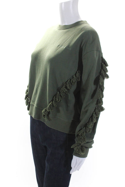 By Malene Birger Womens Pullover Fringe Tassel Crew Neck Sweater Green Size XS