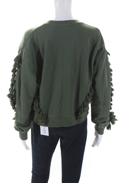 By Malene Birger Womens Pullover Fringe Tassel Crew Neck Sweater Green Size XS