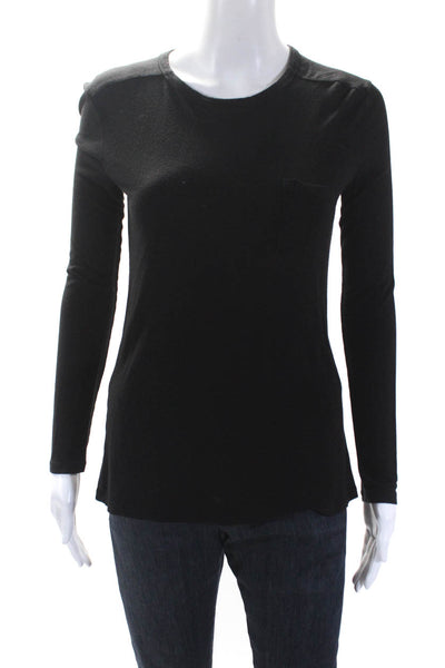 T Alexander Wang Womens Long Sleeve Scoop Neck Pocket Tee Shirt Black Size XS