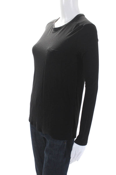 T Alexander Wang Womens Long Sleeve Scoop Neck Pocket Tee Shirt Black Size XS