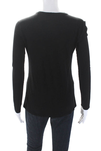 T Alexander Wang Womens Long Sleeve Scoop Neck Pocket Tee Shirt Black Size XS