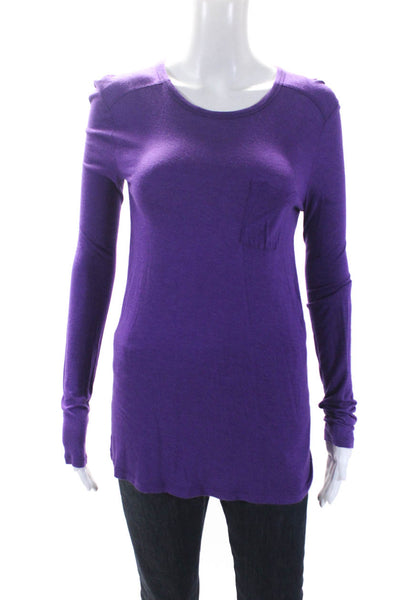 T Alexander Wang Womens Long Sleeve Scoop Neck Pocket Tee Shirt Purple Size XS