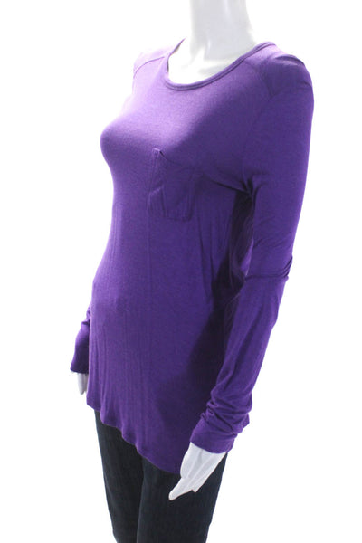 T Alexander Wang Womens Long Sleeve Scoop Neck Pocket Tee Shirt Purple Size XS