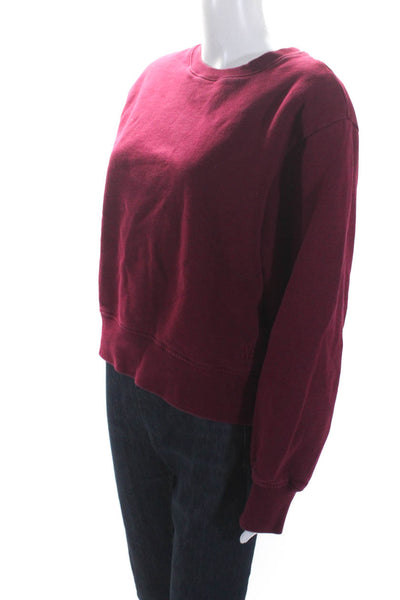 WSLY Womens Crew Neck Oversize Fleece Pullover Sweatshirt Burgundy Size Medium