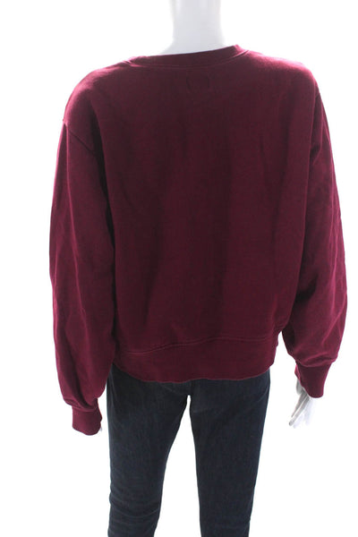 WSLY Womens Crew Neck Oversize Fleece Pullover Sweatshirt Burgundy Size Medium