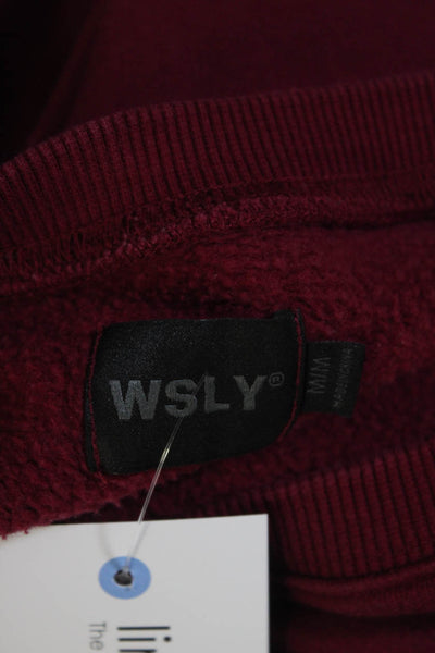 WSLY Womens Crew Neck Oversize Fleece Pullover Sweatshirt Burgundy Size Medium