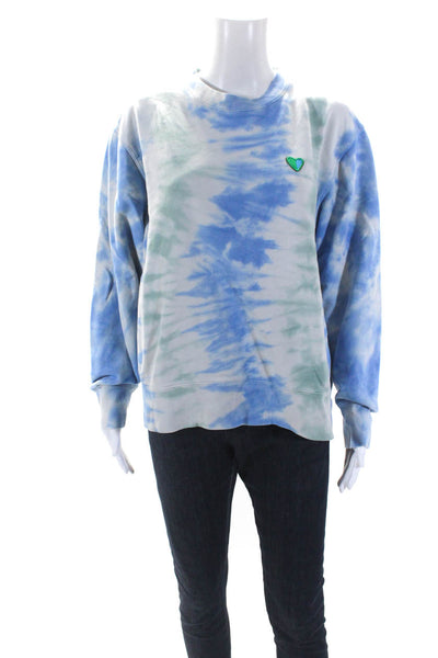 Tory Sport Womens Heart Patch Crew Neck Tie Dye Sweatshirt Blue Green Medium