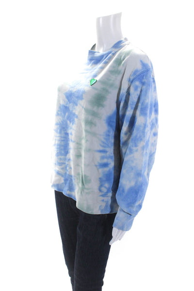 Tory Sport Womens Heart Patch Crew Neck Tie Dye Sweatshirt Blue Green Medium