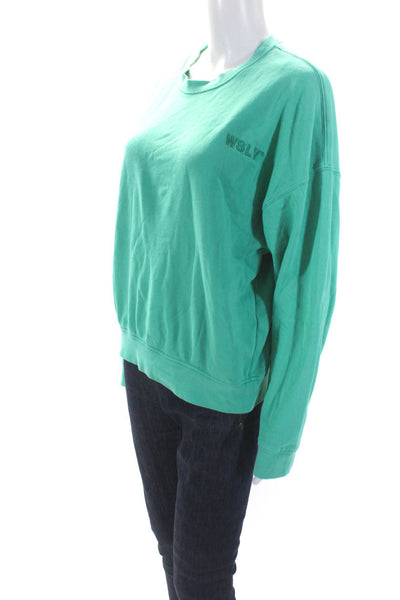 WSLY Womens Crew Neck Oversize Fleece Pullover Sweatshirt Green Size Medium