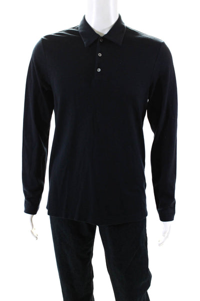 Theory Mens Navy Blue Collar Long Sleeve Polo Shirt Size M