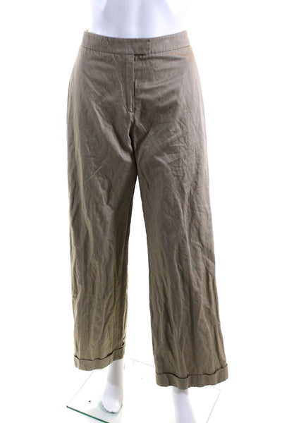 Michael Kors Womens Khaki Cotton High Rise Wide Leg Trouser Pants Size 10