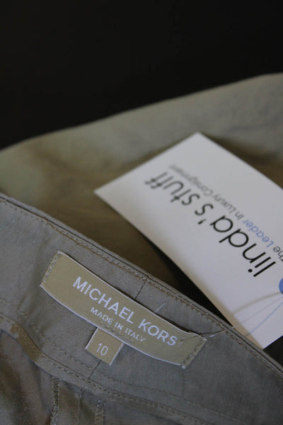 Michael Kors Womens Khaki Cotton High Rise Wide Leg Trouser Pants Size 10