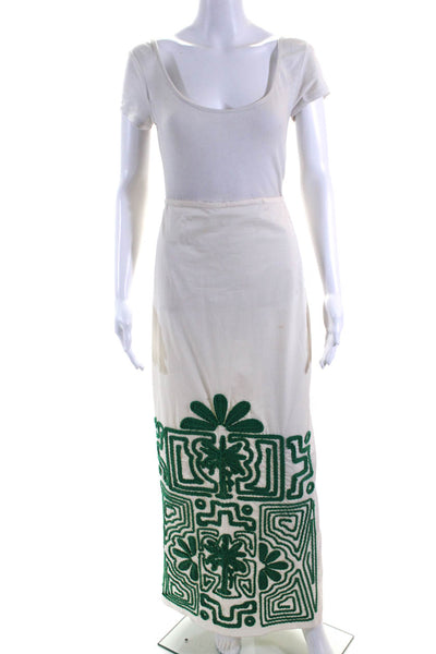 Johanna Ortiz Womens Cream Green Textured Printed Midi Skirt Size 2