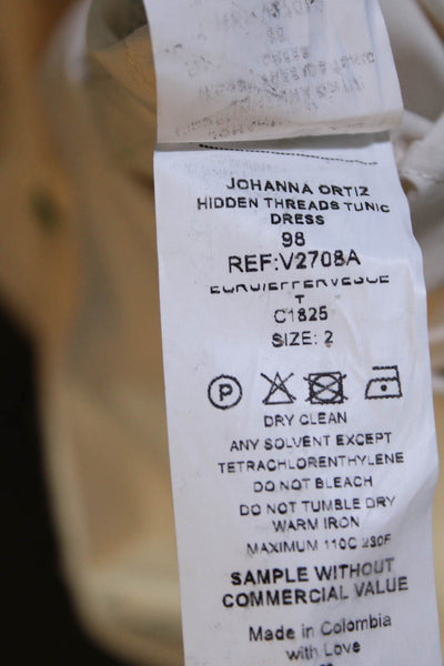 Johanna Ortiz Womens Cream Green Textured Printed Midi Skirt Size 2