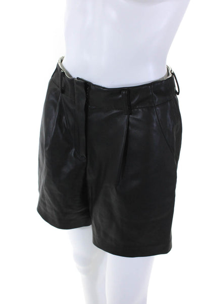 Frankie Shop Womens Mid Rise Pleated Faux Leather Shorts Black Size Extra Small