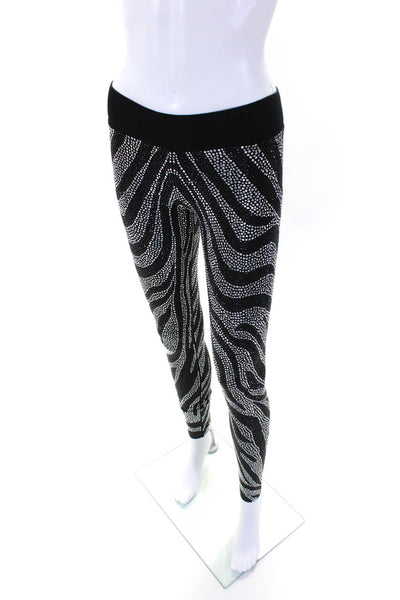 Philipp Plein Womens Elastic Waistband Crystal Zebra Print Leggings Black XS