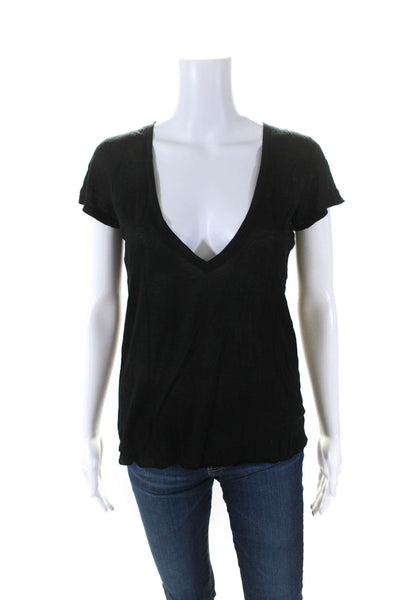 Thomas Wylde Womens Short Sleeve V Neck Crystal Back Tee Shirt Black Size XS