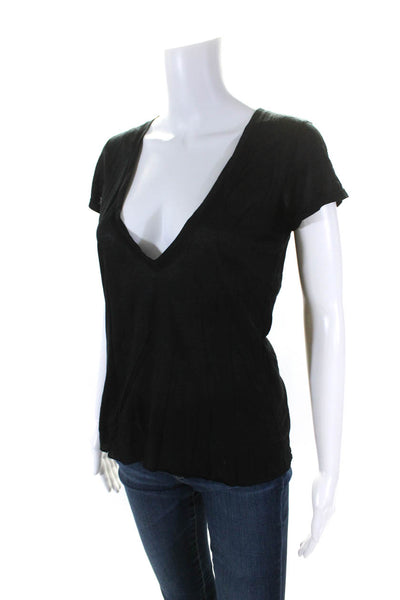 Thomas Wylde Womens Short Sleeve V Neck Crystal Back Tee Shirt Black Size XS