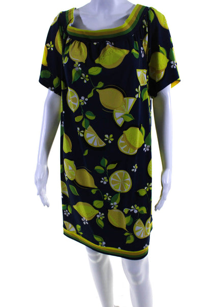 Trina Turk Womens Off Shoulder Lemon Print Shift Dress Navy Yellow Size Large