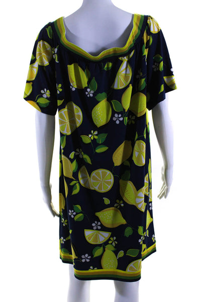 Trina Turk Womens Off Shoulder Lemon Print Shift Dress Navy Yellow Size Large