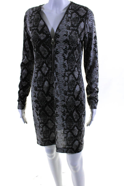 Michael Michael Kors Women Snakeskin Print Knit V Neck Sweater Dress Gray Medium