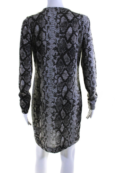 Michael Michael Kors Women Snakeskin Print Knit V Neck Sweater Dress Gray Medium