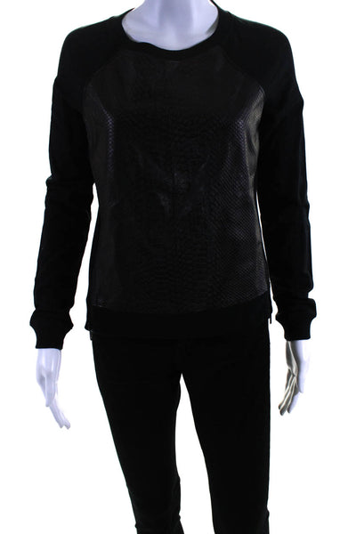 ATKO Womens Long Sleeve Double Zip Leather Trim Sweatshirt Black Size XS