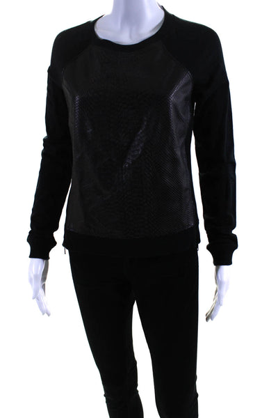 ATKO Womens Long Sleeve Double Zip Leather Trim Sweatshirt Black Size XS