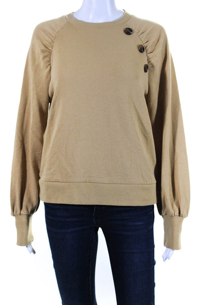 Who What Wear Womens Side Button Ruched Crew Neck Sweatshirt Beige Size Medium