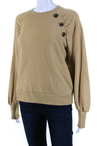 Who What Wear Womens Side Button Ruched Crew Neck Sweatshirt Beige Size Medium